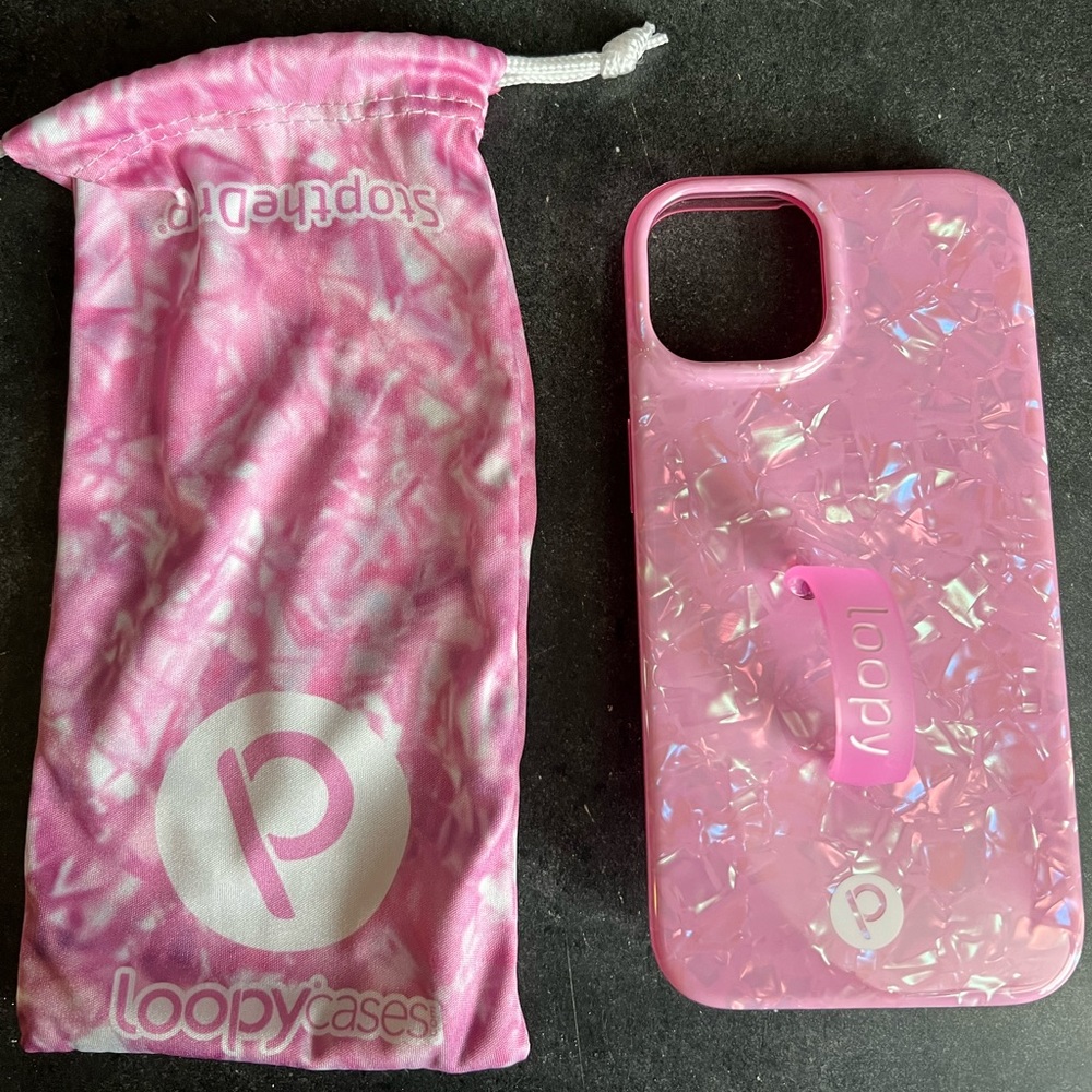 Loopy case. Fits iPhone 14/13 (6.1 screen) iridescent edition. Righty. Pink Opal